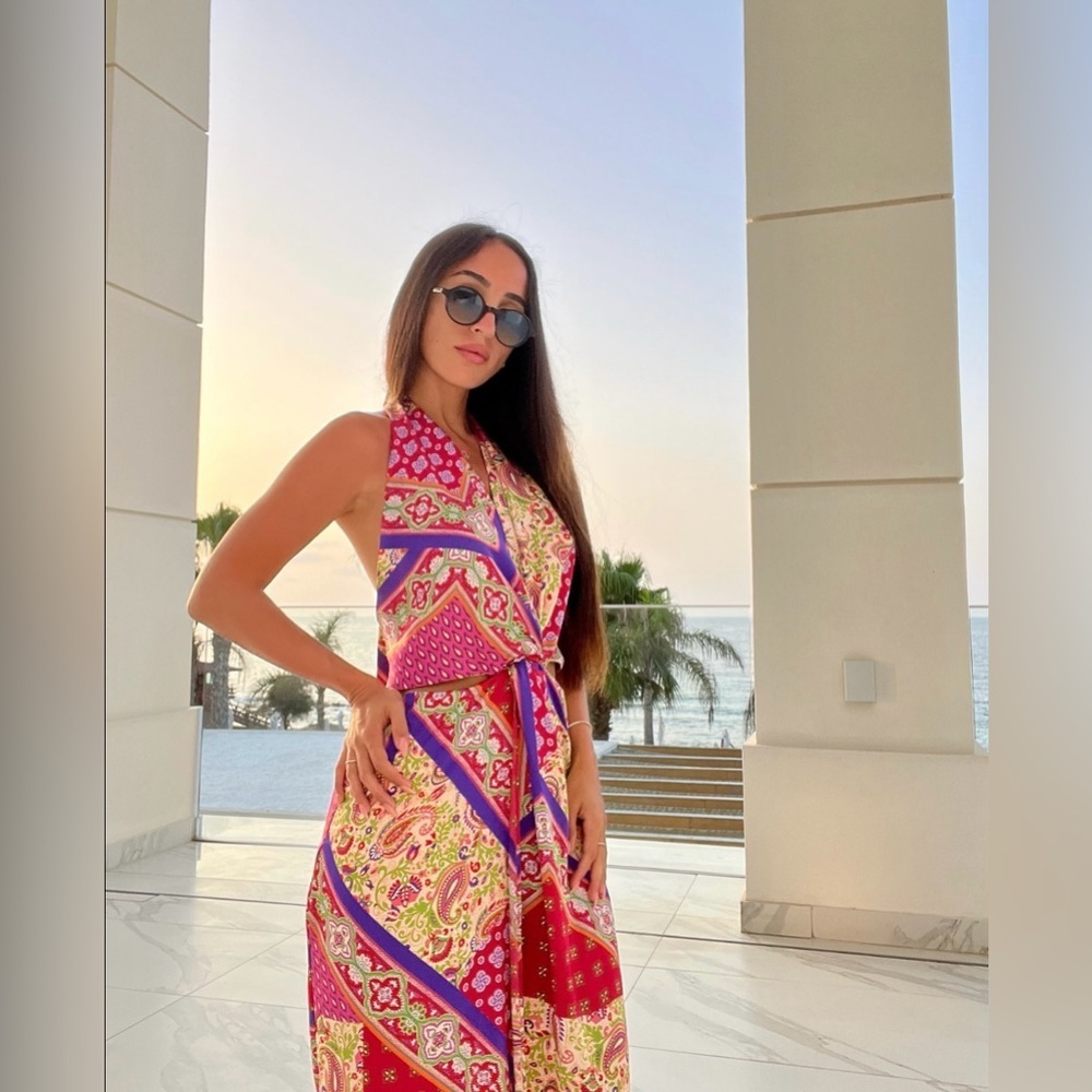 Zara Dress Midi Bohemian Printed Halter Printed Vacation Wedding